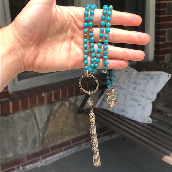 Turquoise bead necklace with tassel - Picture 4 of 6